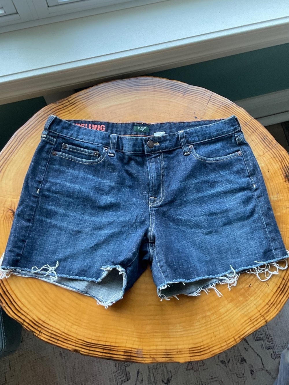 J. Crew Hipslung Denim Jean Shorts Raw Hem Size 14